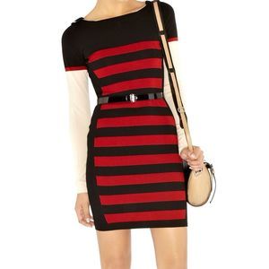 Karen Millen Striped Long Sleeve Bodycon Mini Sz 1